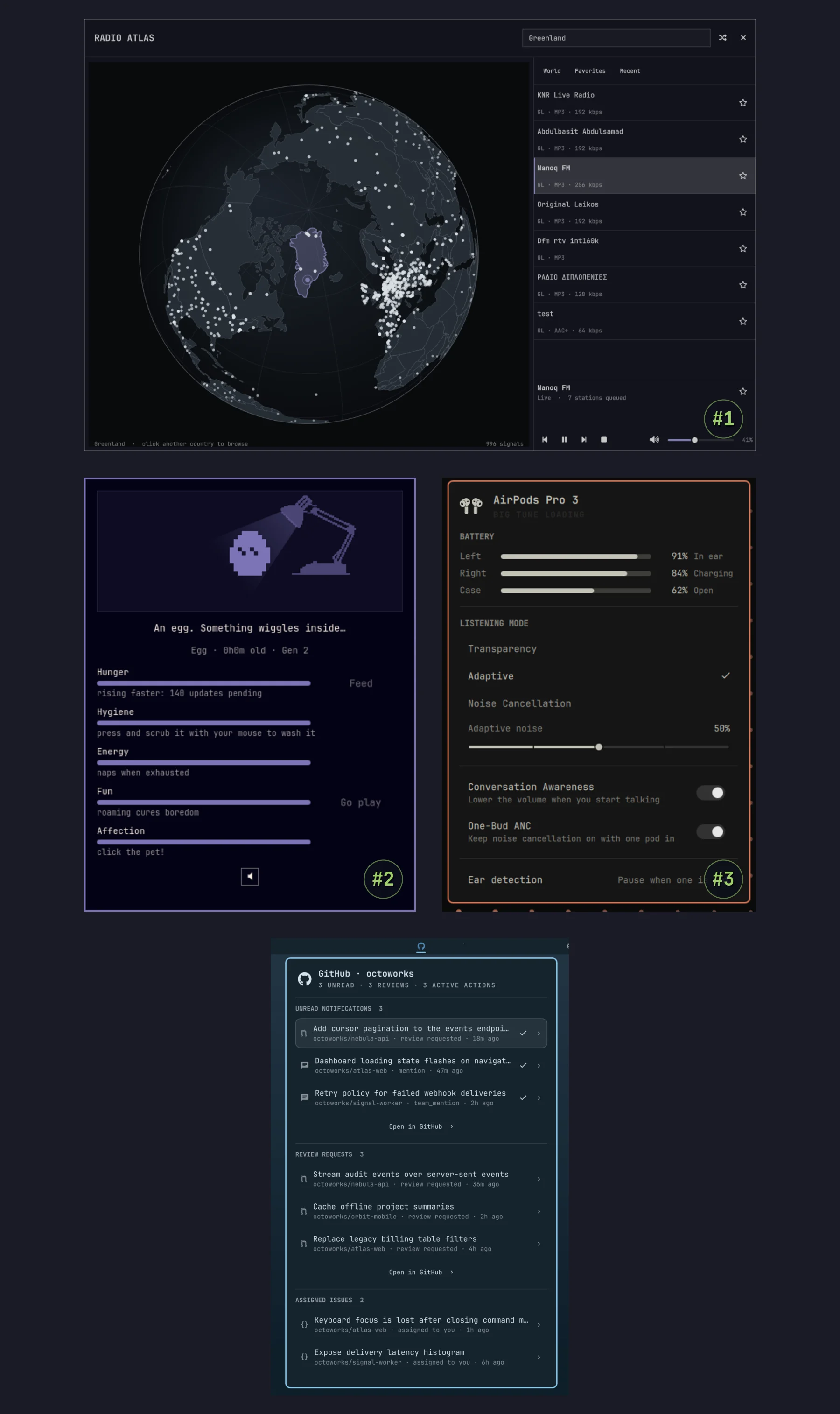 Radio Atlas, Omagotchi, AirPods, na GitHub